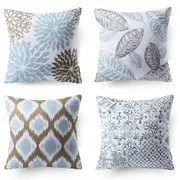 4Pcs Bohemian Home Decoration Sofa Cushion Pillow Covers Prints Value Pack-Light Blue