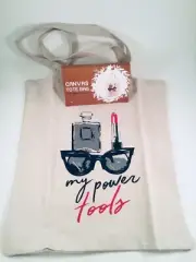 Canvas Tote Bag, "My Power Tools" Makeup Perfume Glasses, Shopper Carry All Bag