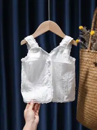 在飛比找樂天市場購物網優惠-兒童裝吊帶背心外穿夏季女童洋氣棉料花邊白色上衣寶寶薄款吊帶衫