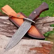 Damascus Steel Outdoor Knife Collectible Fixed Blade Rosewood Handle Bowie Knife
