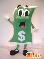 Green dollar bill SpotSound Amazon mascot. Dollar Amazon SpotSound Costume
