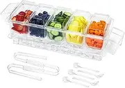 IVYHOME Chilled Condiment Server, Taco Bar Serving Set, Versatile Ice Containers, with 5 Lidded Containers and Detachable Ice Storage Layer, 2 Hanging Cups for Storing Tong and Forks