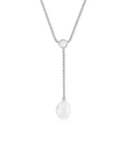 Splendid Pearls & CZs Silver 8-8.5mm Freshwater Pearl & CZ & CZ Necklace