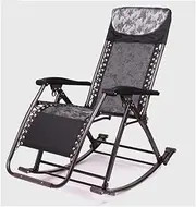 Oversized Rocking Chair Zero Gravity Chair Folding Reclining Camping Chair with Pillow Adjustable Backrest Lounge Chair for Patio Beach Lawn Backyard Steel Frame and Breathable Mesh (Color : Svart)