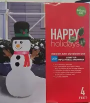 Happy Holidays Light Up Inflatable Snowman Indoor & Outdoor Use 4Feet