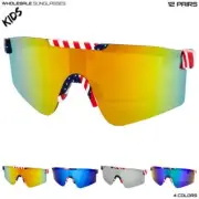 WHOLESALE LOT Kids Boys Sports Retro Wrap Shield Patriotic SUN GLASSES 12 Pairs