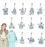 Rhinestone Painting Keychains,Christmas 12x Cartoon Pendants - Rhinestone Art, Double Sided Home Decor, Rhinestone Painting Set, Key Ring