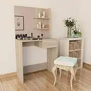 Oak Dressing Table Engineered Wood with Mirror, Storage Drawer, 75x40x141 cm Vanity for Bedroom Decor, Makeup Table with Shelves
