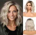 Platinum Blonde Wig Human Hair Blens Short Straight Bob Bangs Layers Natural