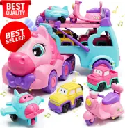 2 Year Old Girl Gifts, Toddler Unicorn Truck Toy, Light & Sound Pull Back Cars f