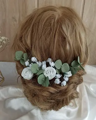 Floral hairpin green eucalyptus Rose hair clip Hair accessories 髮簪 髮飾 頭飾