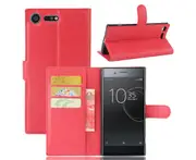 Red Premium Leather Wallet Case TPU Cover Sony Xperia XZ Premium