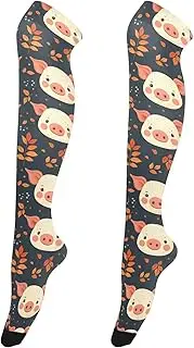 [FRODOTGV] Little Pig Face Leafs Tube Socks for Women Casual Leg Warmers for Women Stockings Thigh High, Little Pig Face Leafs