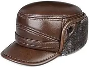 [CVMRBY] Winter Hats,Bomber Hat Men's Leather Trooper Trapper Hat Faux Fur Bomber Cap with Ear Flaps Winter for The Elderly