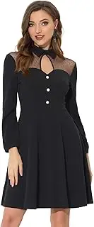 [Allegra K] Women's Halloween Mesh Panel Keyhole Point Collar A-Line Dress