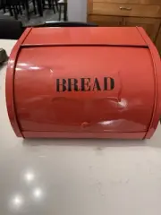 Retro Style Red Metal Tin Bread Box 11.5” Clean Countertop Slide Up Top