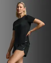 Aero Tee, 2XU, XS, Black/Silver Reflective, Female