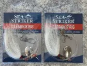 2 Packs Sea Striker Fluke Flounder Spinner Captains Rigs 1/0 White