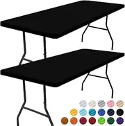 Smiry Rectangle Picnic Table Cloth 2 Pack, Waterproof Elastic Fitted Tablecloths for 6 Foot Tables, Washable Polyester Table Cover for Camping, Indoor and Outdoor (Black, 30"x72")