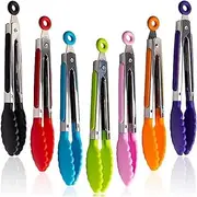 7 Pack Kitchen Tongs Set - 7-Inch Color Versatile Tongs - Stainless Steel with Silicone Tips - Non-Slip Handle Grip - Heat Resistant - Locking Design- Perfect for Cooking, BBQ