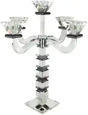 (D) Judaica Crystal Candelabra Square Design 5 Arm Candle Holder (Black)