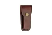 4" Pocket Folding Knife Sheath Holder Brown Plain Leather Belt Case Metal Snap