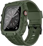 [MRYUESG] 3 in 1 Case and Band with Tempered Glass Screen Protector for Apple Watch Series 9 8 7 6 5 4 SE 44mm 45mm, Hard PC Case with Rugged TPU Bumper Cover for iWatch Accessories
