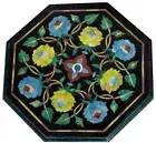 12" Black Marble Coffee Table Top lapis Pattern Inlay Corner side office Table