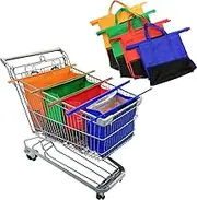 Trolley Bags for Shopping Cart-Set of 4 Reusable Grocery Bags with Cooler Bag & Egg/Wine Holder - Heavy Duty & Eco-Friendly - Detachable, Foldable & Easy to Use (Orange, Green, Red, Blue)