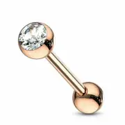 PAIR 16G 1/4" ROSE GOLD CZ BARBELLS EAR TRAGUS CONCH HELIX DAITH CARTILAGE RINGS