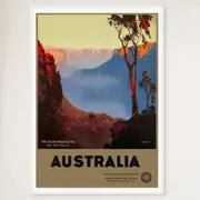 Galrie Vintage Australian Travel Poster of the Blue Mountains NSW Wall Art, White Frame, 50 x 70cm (20 x 28inch)