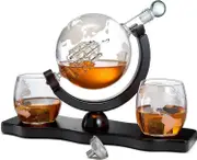 Yuzee Whisky and Wine Decanter Globe World Set with Globe Wine Glass, Scotch Whisky Bourbon Vodka, Gift for Men, Globe - 850ml