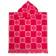 Bambury Kids Daisy Check Poncho Hooded Beach Towels-Quick Drying - Pink
