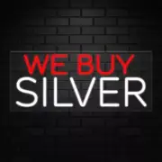 We Buy Silver Sign for Business Displays | LED Flex Neon | 32"W x 13"H x 1"D