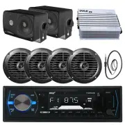 3.5" Boat Box Speakers, 6.5" Speakers, Pyle Black Bluetooth Radio, Amp, Antenna