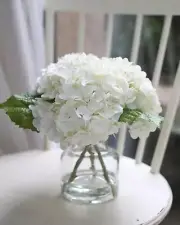 Real Touch Artificial Flowers Whith White Hydrangea in Vase for Home Decorati...