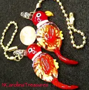 RED BIRD PARROT PARROTS GLASS CEILING FAN LIGHT SWITCH PULL PULLS LARGE PAIR