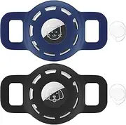Airtag Dog Collar Holder for Apple Airtags,2 Pack Anti-Lost Air Tag Holder Case Compatible with Cat Dog Collars (Black and Navy)