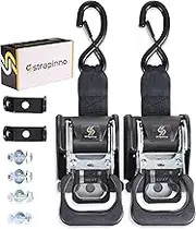Strapinno 2PCS Retractable Ratchet Straps (1 7/8 in x 4 ft) Heavy Duty Transom Tie Downs for Boat, PWC Trailer - Extra Mounting Brackets & Bolt Set,Safety Latch S-Hook,Break Strength 2,600LBS/1,180KG