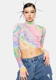 [AFRM] Abstract Marble Micaela Mesh Turtleneck Top