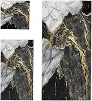 YoCosy 3 Piece Cotton Towel Set - Microfiber Soft Bath Towel Sets Absorbent Quick Dry Towels for Bathroom, Gym, Hotel and Spa (Contains 1 Bath, 1 Hand, 1 Washcloth), Black Gray Marble Pattern