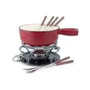 Swissmar Lugano 9 Piece Cast Iron Fondue Set - Cherry Red