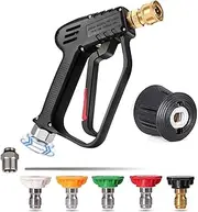 YUET High Pressure Washer Gun 360 Swivel Handle with 5 Water Nozzle Tip,Water Wash Cleaner for Car Cleaning Kit(M22 14MM Fitting Hose Connector & 1/4" Karcher Kärcher Quick Connector) Power Wand