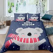 Single Bed Quilt Cover Set Blue Koala Bedding Set for Kids Duvet Cover with Zipper Closure + 2 Pillowcases 50x75 cm - Soft Breathable Microfiber Quilt Cover - 140x210 cm