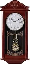 Vintage Grandfather Wood - Looking Plastic Antique Pendulum Wall Clock for Living Room Decor, Kitchen, Office, Or Dining Room, Silent Wall Mount Battery-Operated, Large Brown