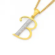 9ct Gold Diamond Initial B Pendant