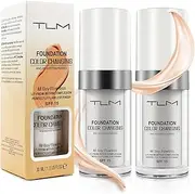 Colour Changing Foundation, Foundation with SPF 15, Flawless Coverage, foundation makeup Base Concealer Cover Moisturizing Fluid for all Skin(2Pack)