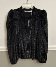 Marie Oliver Jaclyn Black Velvet Vneck Tassel Dressy Holiday Blouse Size Medium