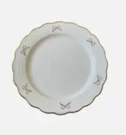 Yedi White with Gold Bow and Trim Dinner Plates - 10 in - Set of 4 Ceramic NEW