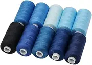 [Haobase] Sewing Thread Assortment Coil 10 Colors 400 Yards Per Spool 40S/2 Polyester Thread Sewing Kit for Hand and Machine Sewing (Blue Styles)